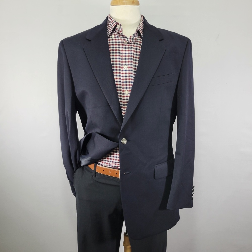 Van Heusen Men's Sport‎ Coat Blazer Two Button Navy Blue Wool Size 40L